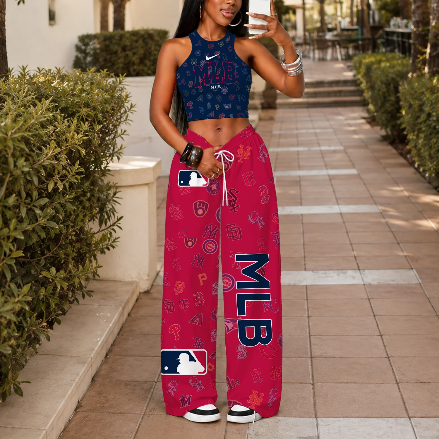 Limited Edition – Customized MLB All Teams Women’s Crop Top & Long Pants Set