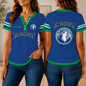 Limited Edition – Customized NBA Minnesota Timberwolves Women’s Short Sleeve Henley T-Shirt
