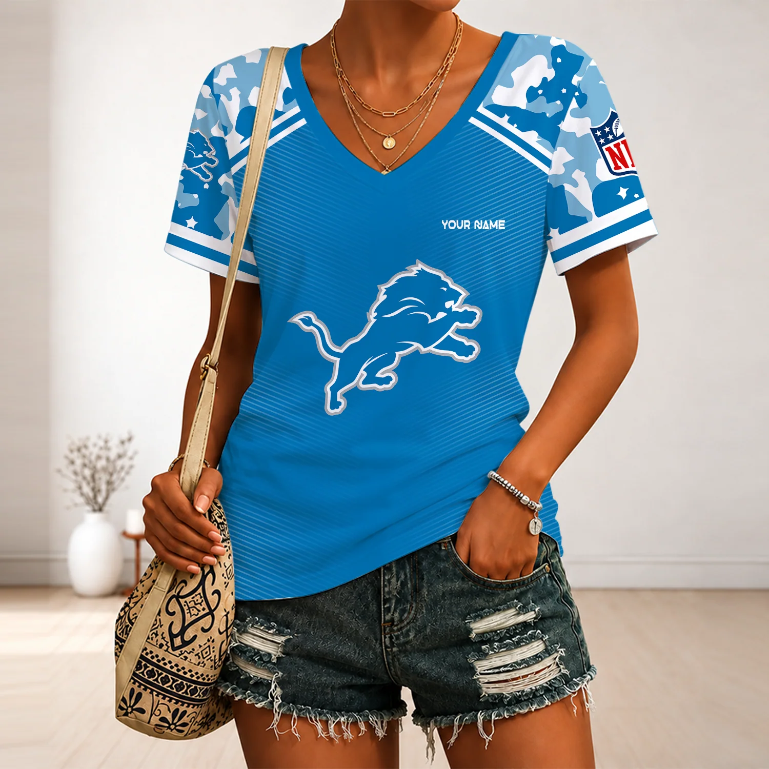 Limited Edition – Customized NFL Detroit Lions V-Neck Female Shirt