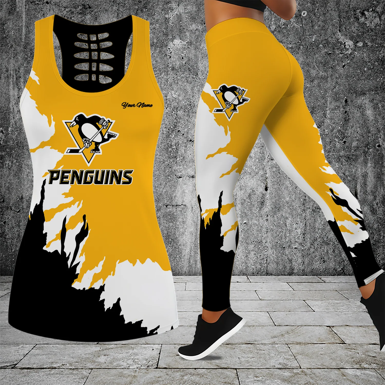 Limited Edition – Customized NHL Pittsburgh Penguins Hollow Tank Top & Leggings Set