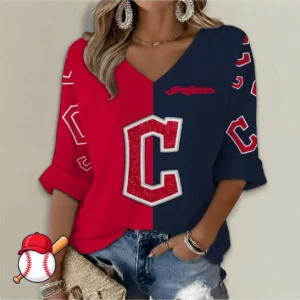Limited Edition – Customized MLB Cleveland Guardians Women’s V-Neck Long Sleeve Shirt