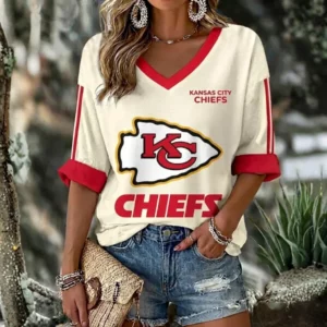 Limited Edition – Customized NFL Kansas City Chiefs Women’s Heart V-Neck Long Sleeve Shirt