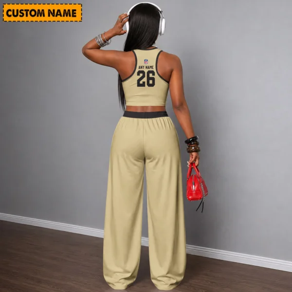Limited Edition – Customized NFL New Orleans Saints Women’s Crop Top & Long Pants Set - Image 2