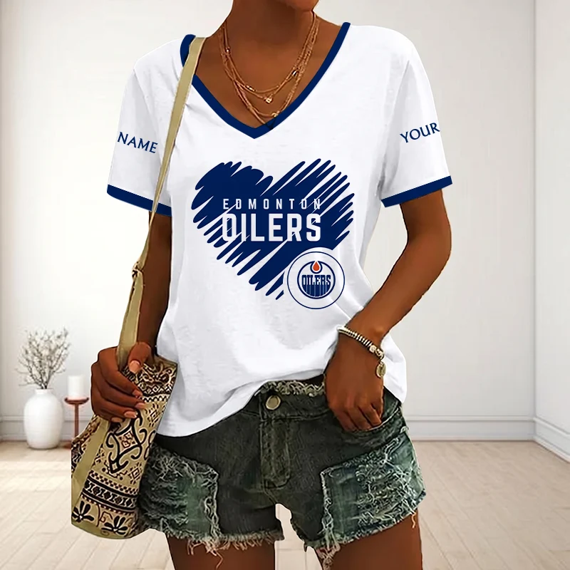 Limited Edition – Customized NHL Edmonton Oilers V-Neck Female Shirt