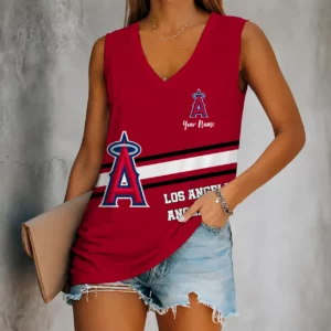Limited Edition – Customized MLB Los Angeles Angels Women’s V-Neck Tank Top
