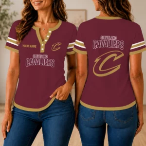 Limited Edition – Customized NBA Cleveland Cavaliers Women’s Short Sleeve Henley T-Shirt