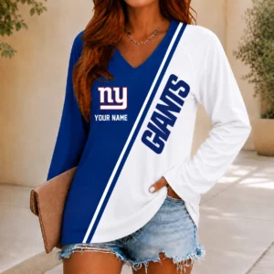 Limited Edition – Customized NFL New York Giants Women’s V-Neck Long Sleeved Shirt