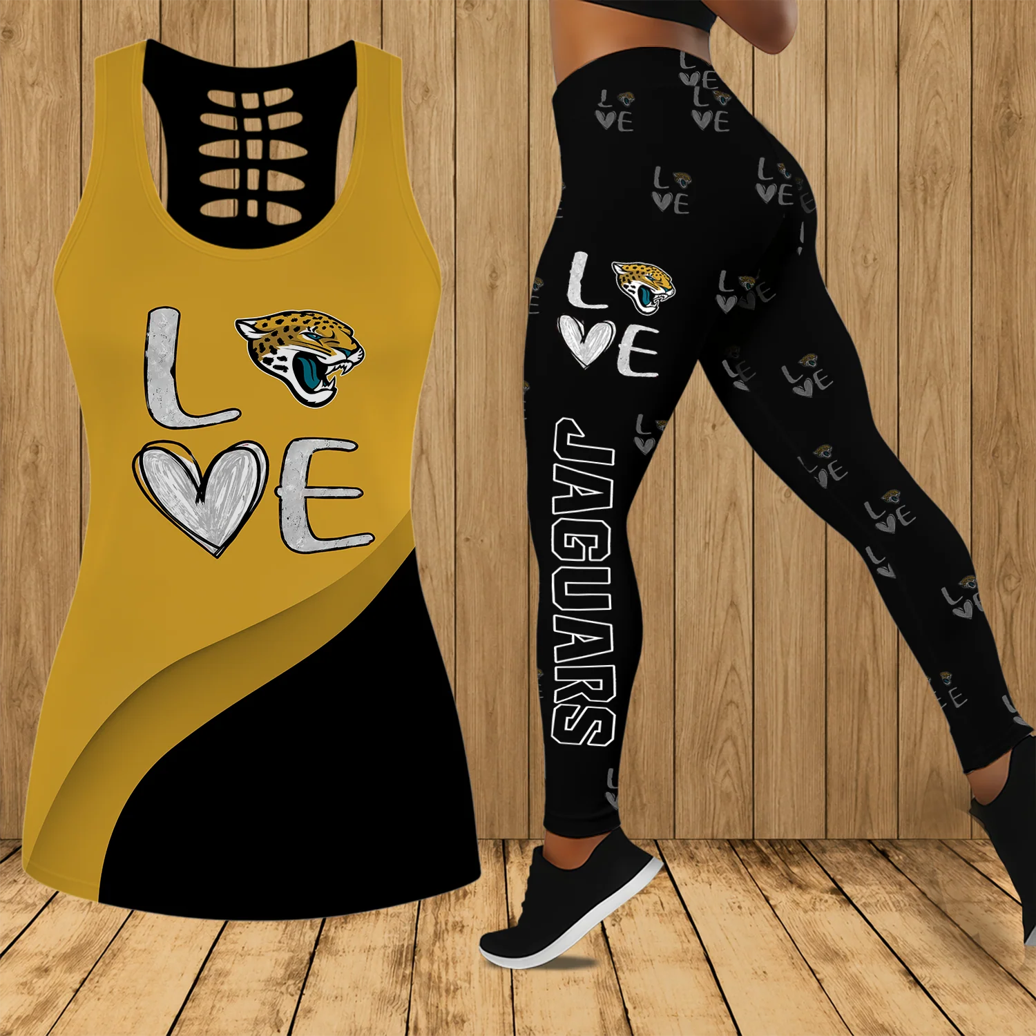 Limited Edition – Customized NFL Jacksonville Jaguars Hollow Tank Top & Leggings Set