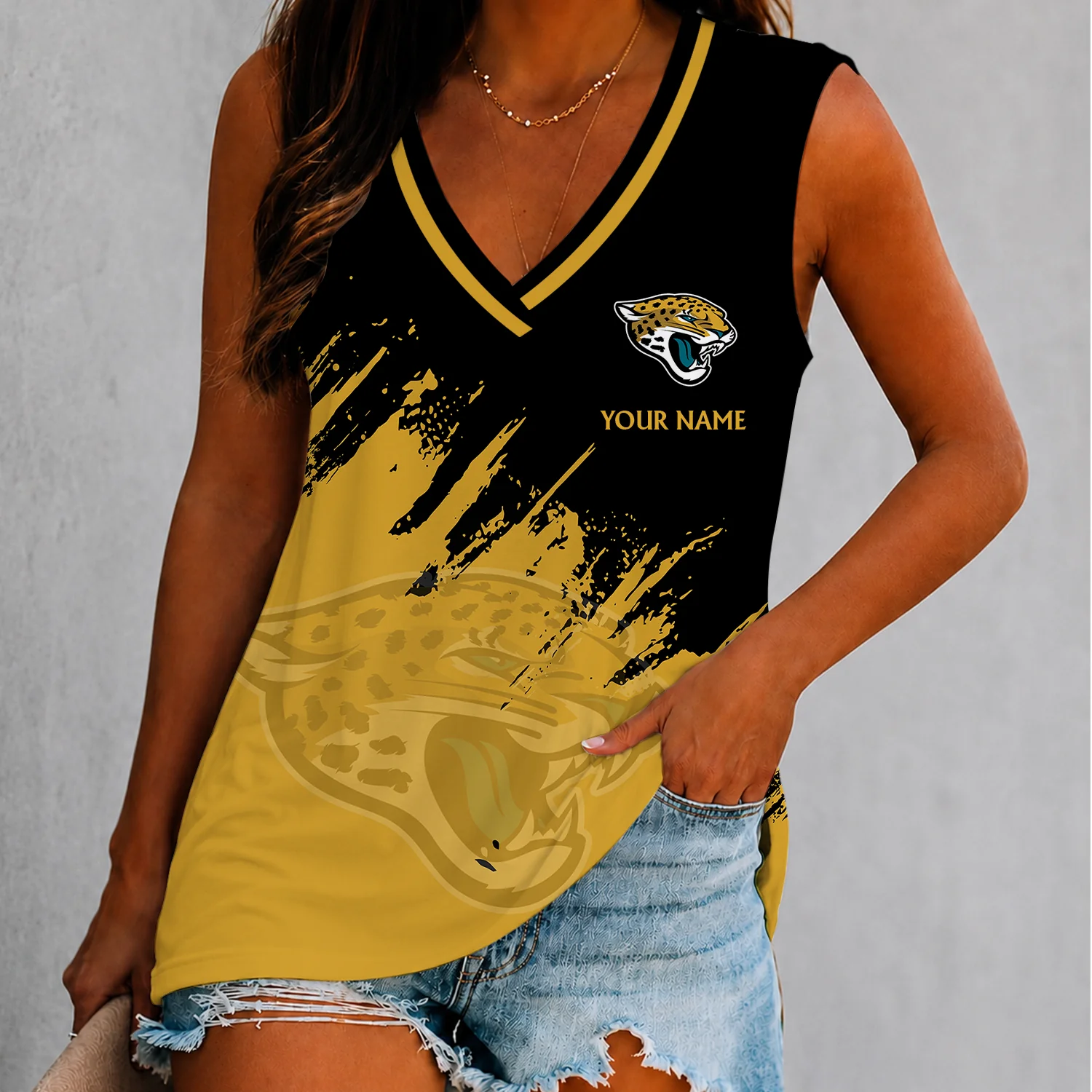 Limited Edition – Customized NFL Jacksonville Jaguars Women’s V-Neck Tank Top