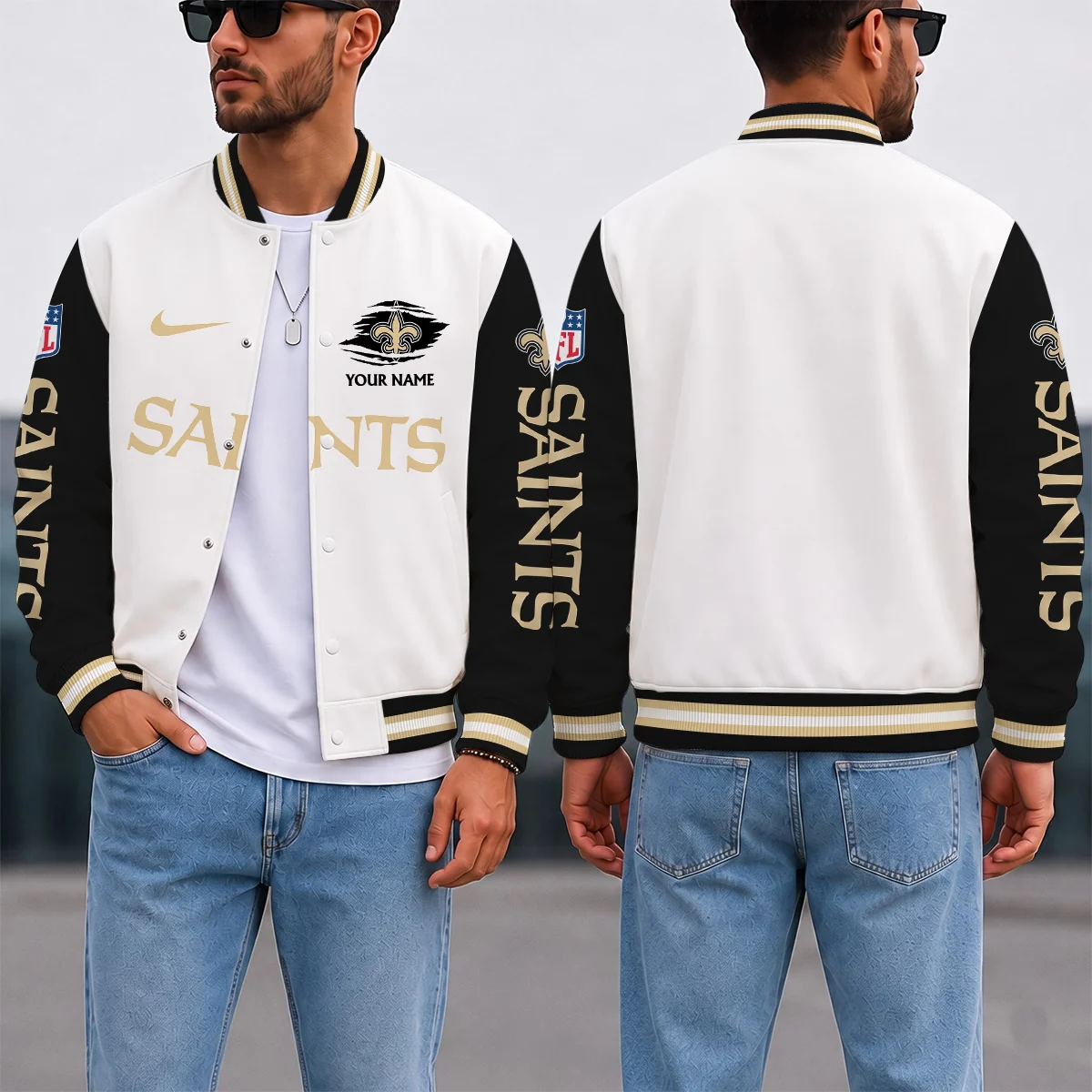 Limited Edition – Customized NFL New Orleans Saints Satin Varsity & Baseball Jacket