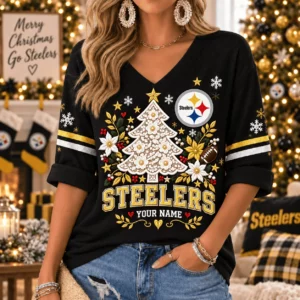 Limited Edition – Customized NFL Pittsburgh Steelers Women’s Heart V-Neck Long Sleeve Shirt