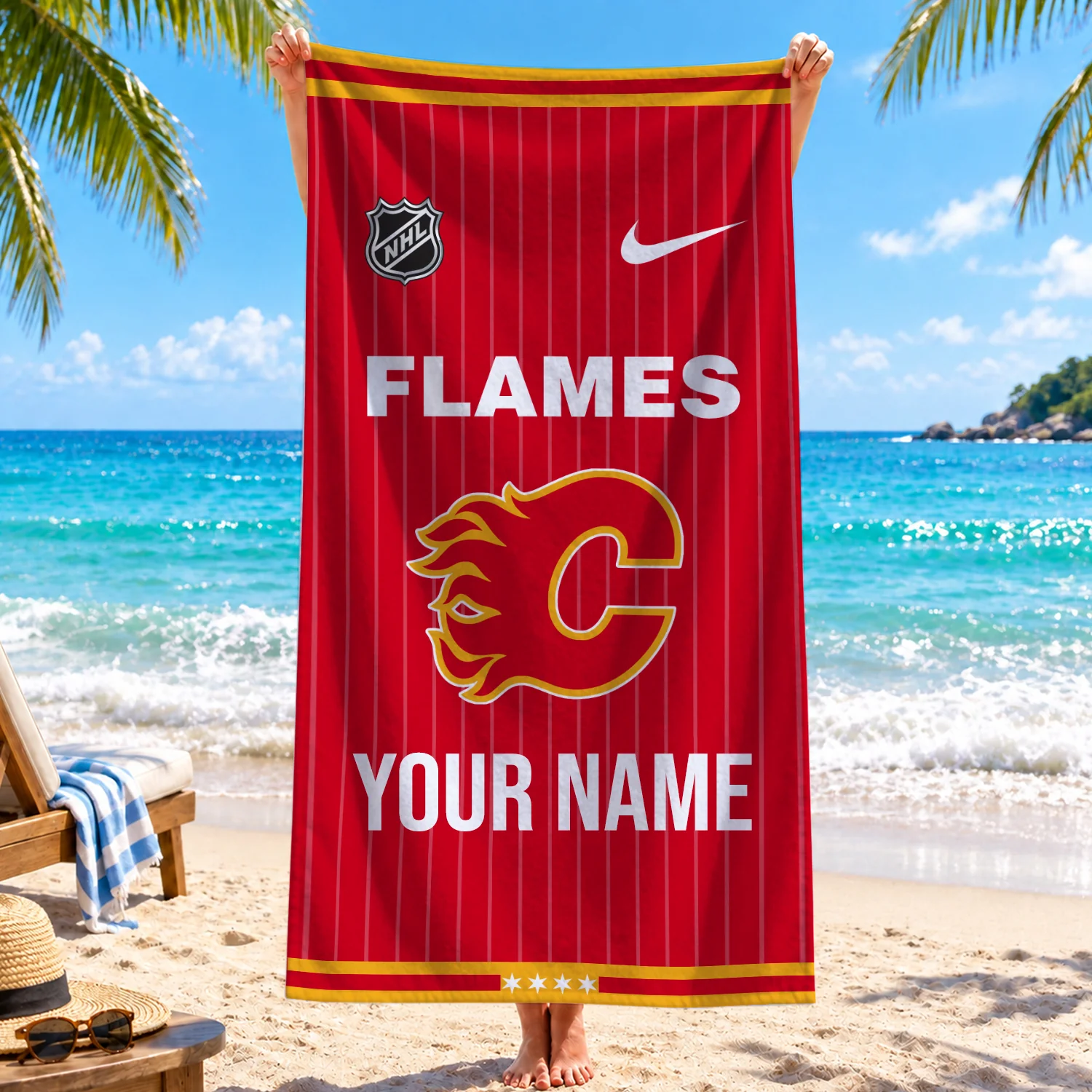 Limited Edition – Customized NHL Calgary Flames Beach Towel