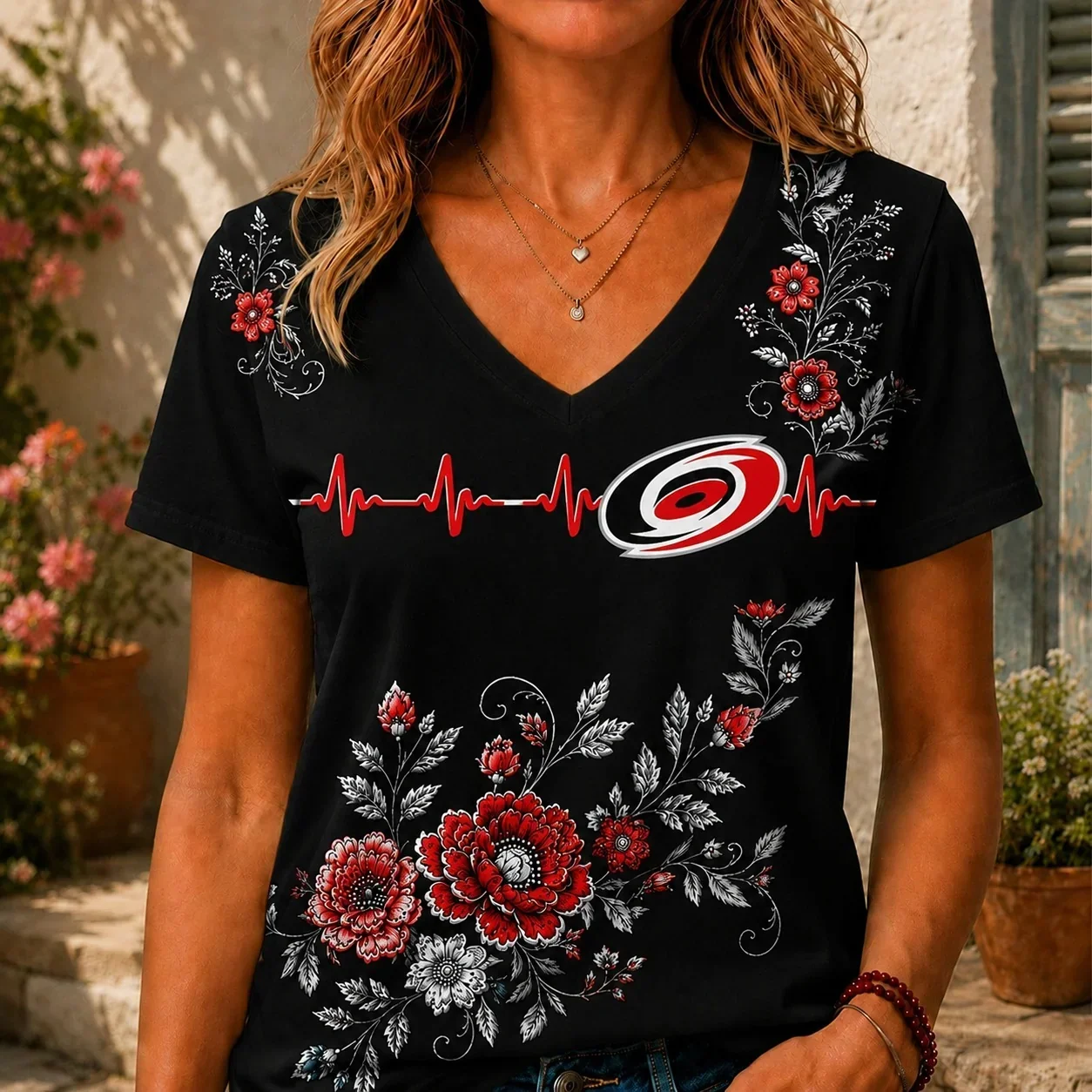 Limited Edition – Customized NHL Carolina Hurricanes V-Neck Female Shirt