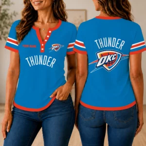 Limited Edition – Customized NBA Oklahoma City Thunder Women’s Short Sleeve Henley T-Shirt