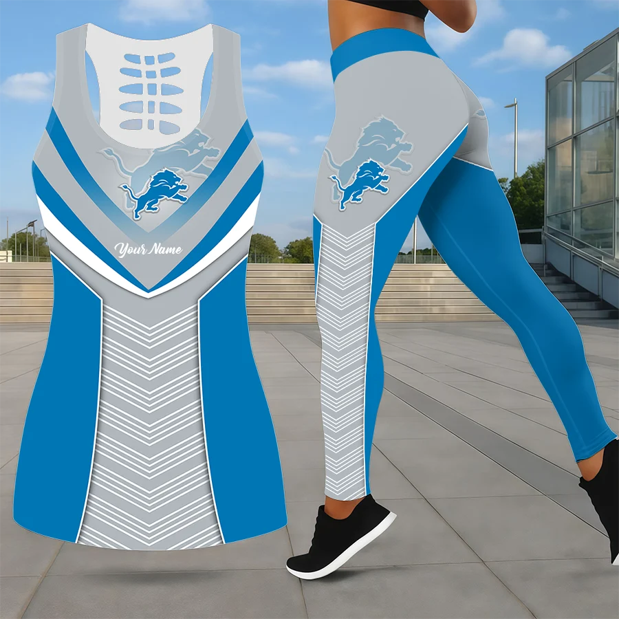 Limited Edition – Customized NFL Detroit Lions Leggings & Hollow Tank Top Set