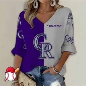 Limited Edition – Customized MLB Colorado Rockies Women’s V-Neck Long Sleeve Shirt