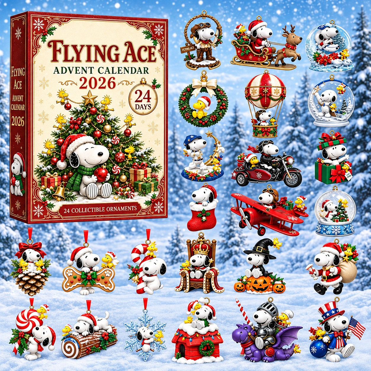 Flying Ace Snoopy 2026 Christmas Advent Calendar Flying Ace Snoopy Christmas Calendar