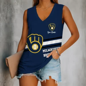Limited Edition – Customized MLB Milwaukee Brewers Women’s V-Neck Tank Top