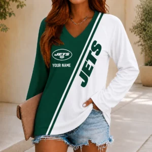 Limited Edition – Customized NFL New York Jets Women’s V-Neck Long Sleeved Shirt