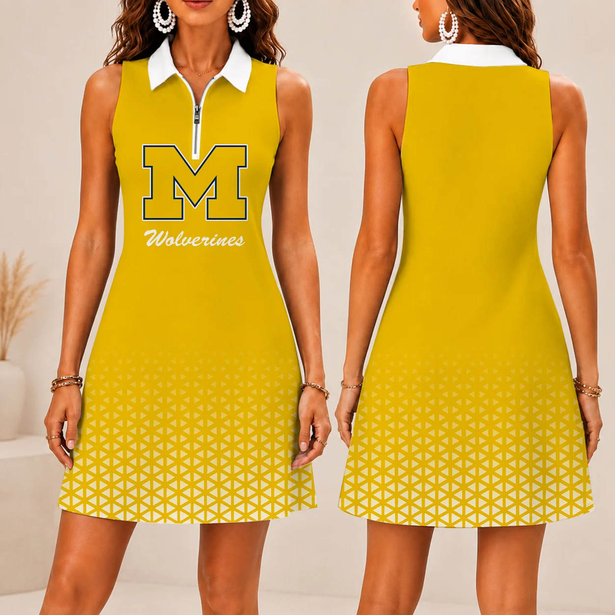 Limited Edition – Customized NCAA Michigan Wolverines Women’s Zip Sleeveless Polo Dress