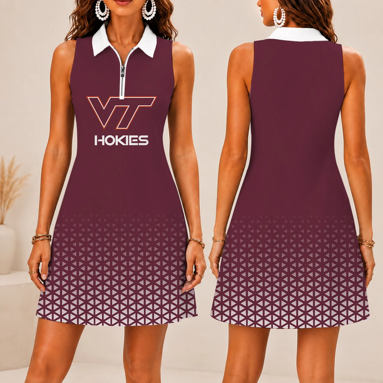 Limited Edition – Customized NCAA Virginia Tech Hokies Women’s Zip Sleeveless Polo Dress