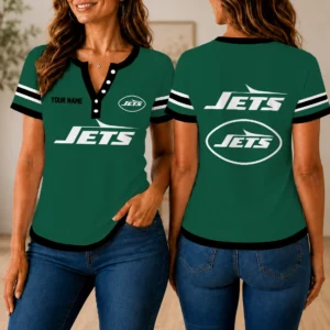 Limited Edition – Customized NFL New York Jets Women’s Short Sleeve Henley T-Shirt