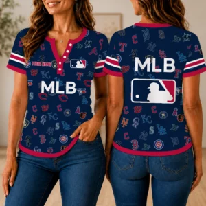 Limited Edition – Customized MLB All Teams Women’s Short Sleeve Henley T-Shirt