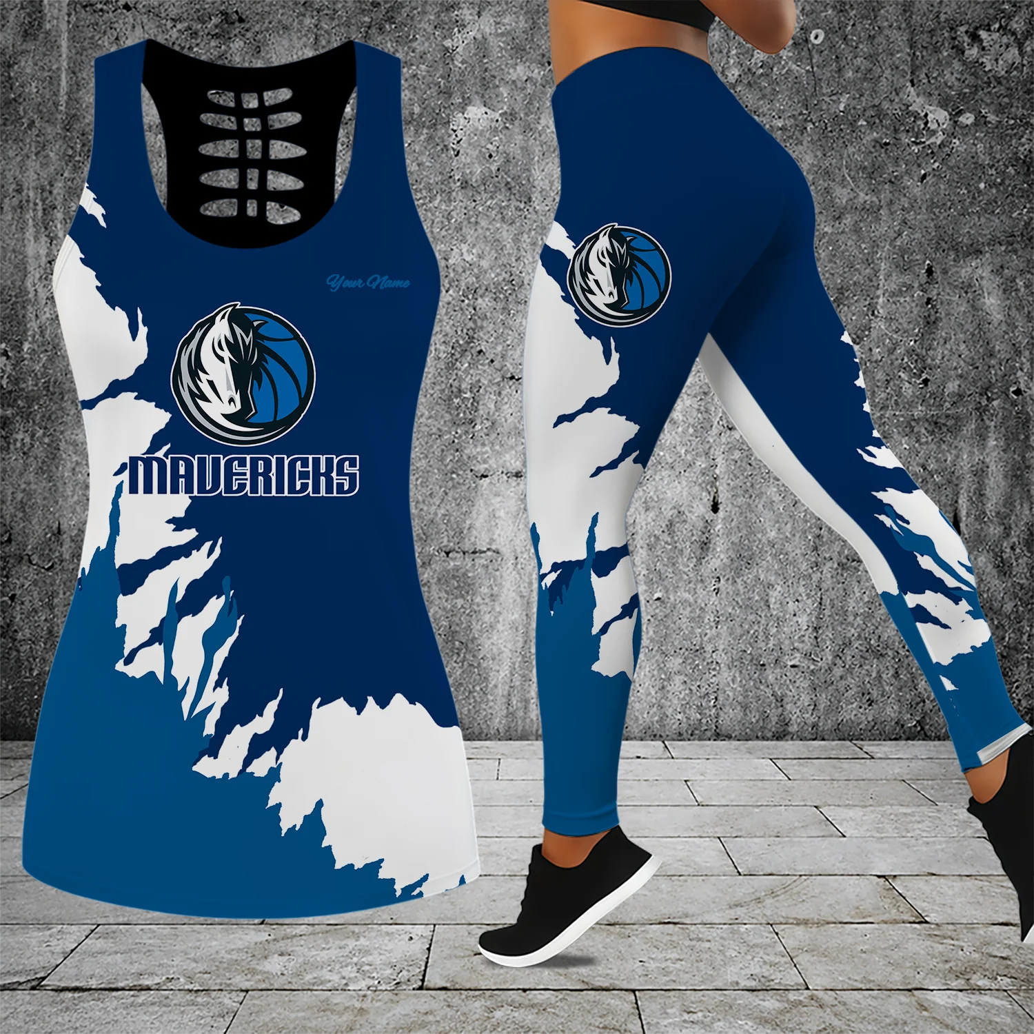 Limited Edition – Customized NBA Dallas Mavericks Hollow Tank Top & Leggings Set