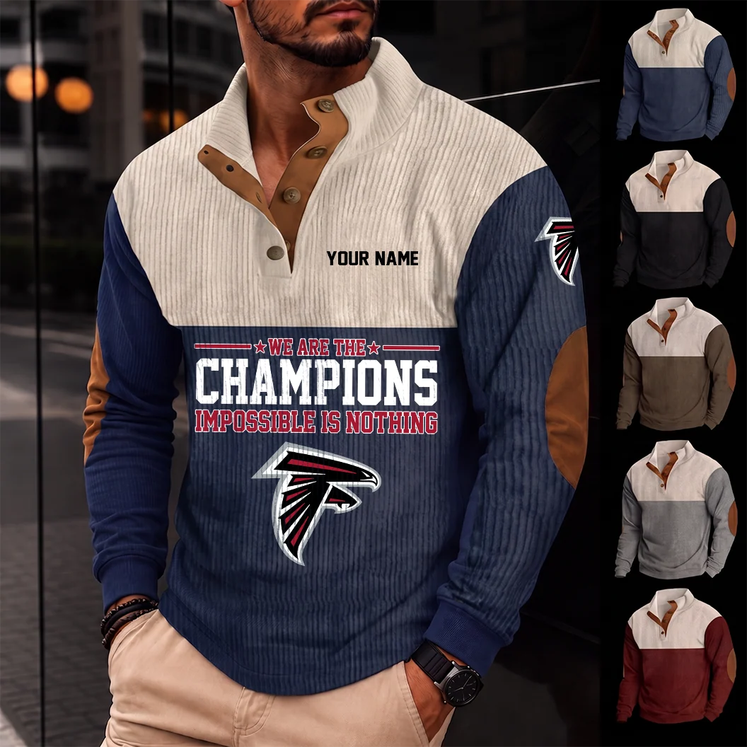 Limited Edition – Customized NFL Atlanta Falcons Button Sweatshirts Stand Collar