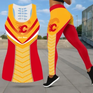 Limited Edition – Customized NHL Calgary Flames Leggings & Hollow Tank Top Set