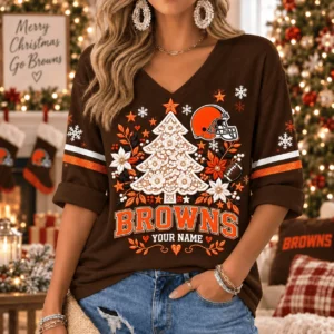 Limited Edition – Customized NFL Cleveland Browns Women’s Heart V-Neck Long Sleeve Shirt