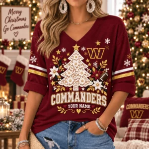 Limited Edition – Customized NFL Washington Commanders Women’s Heart V-Neck Long Sleeve Shirt