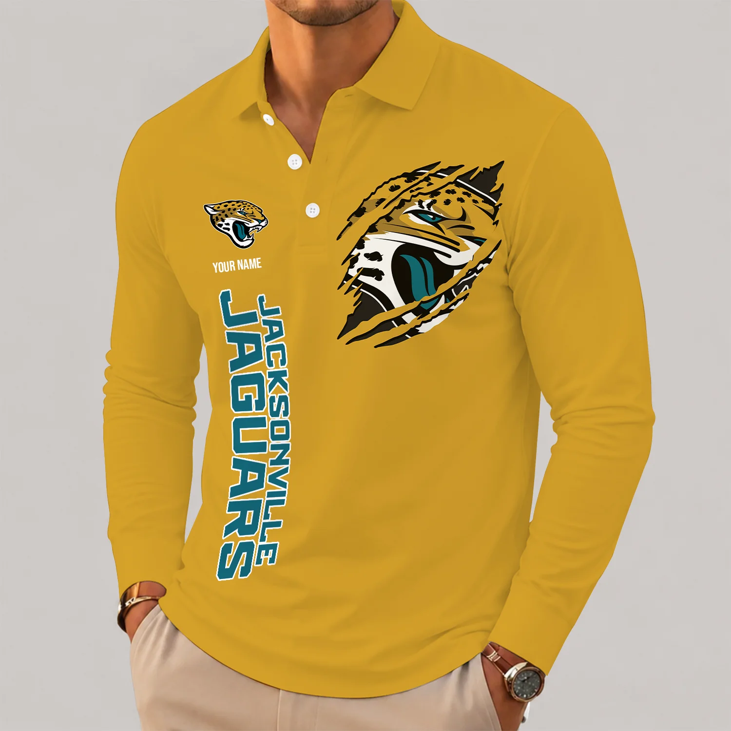 Limited Edition – Customized NFL Jacksonville Jaguars Long Sleeve Polo Shirt