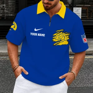 Limited Edition – Customized NFL Los Angeles Rams Quarter-Zip Polo Shirt