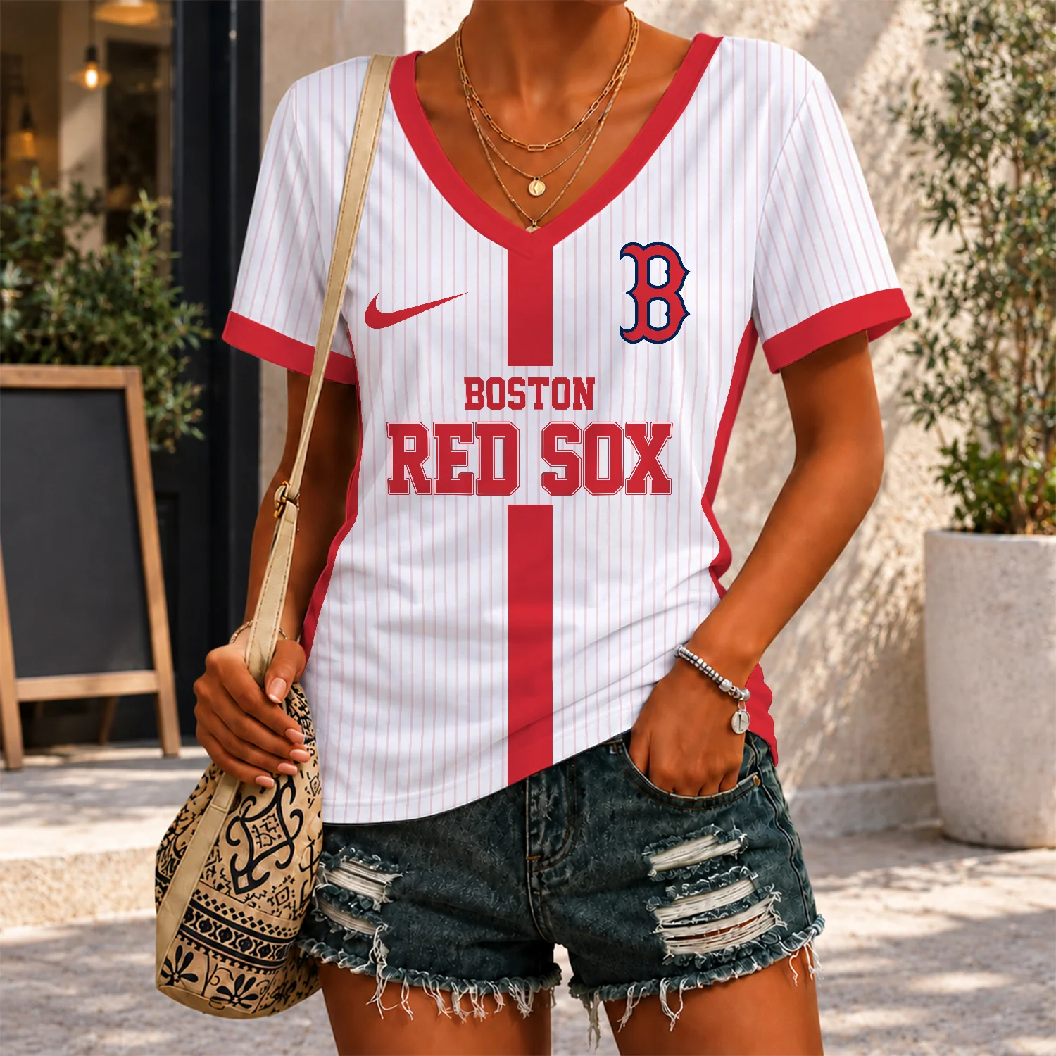 Limited Edition – Customized MLB Boston Red Sox V-Neck Female Shirt