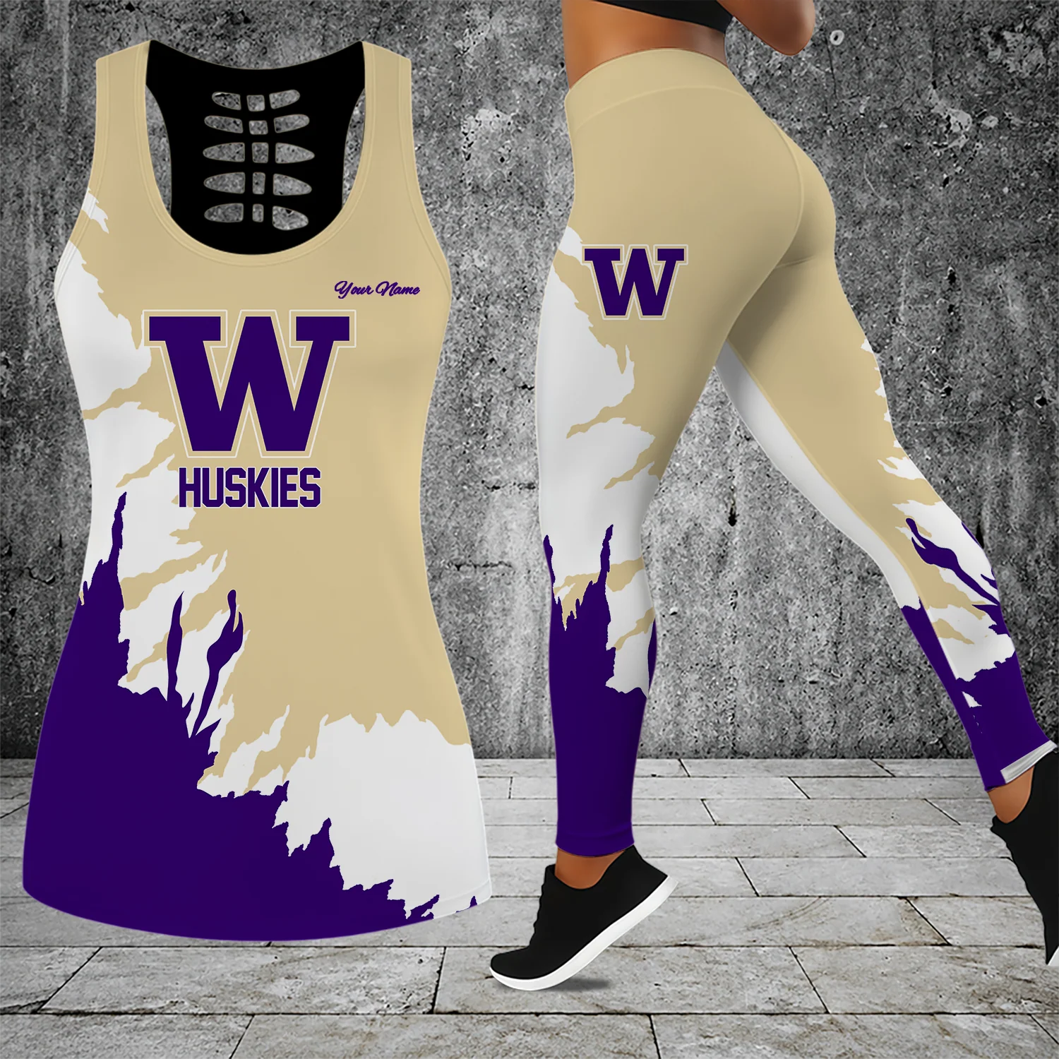Limited Edition – Customized NCAA Washington Huskies Hollow Tank Top & Leggings Set