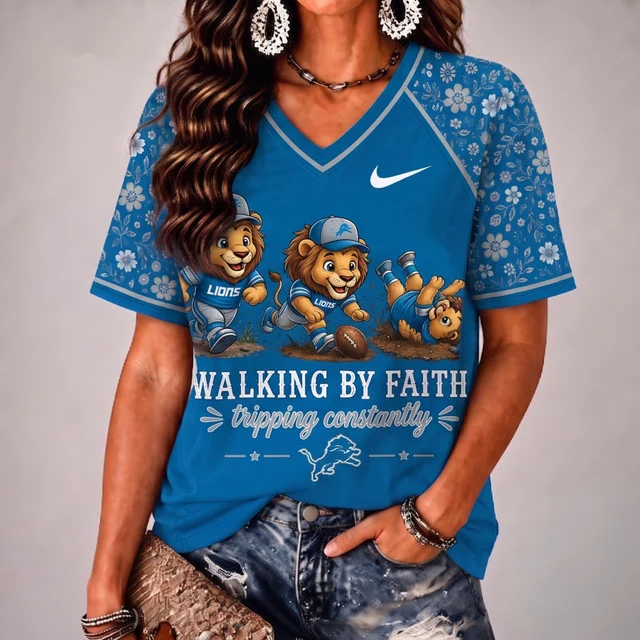 Limited Edition – Customized NFL Detroit Lions V-Neck Female Shirt