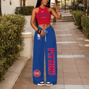 Limited Edition – Customized NBA Detroit Pistons Crop Top & Long Pants Set