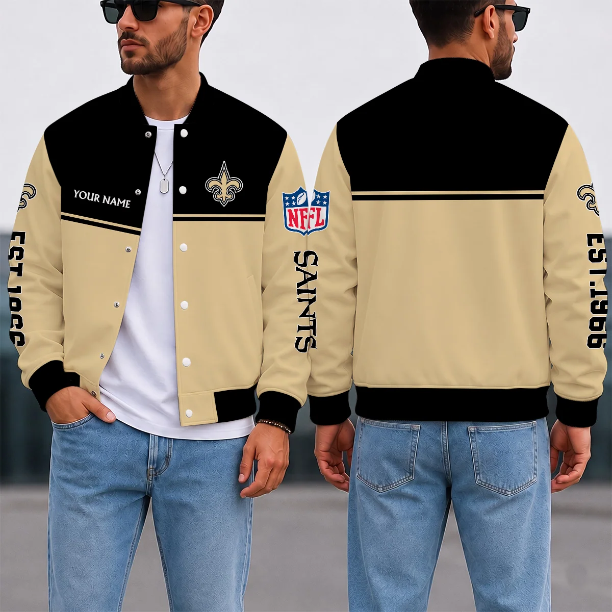 Limited Edition – Customized NFL New Orleans Saints Satin Varsity & Baseball Jacket