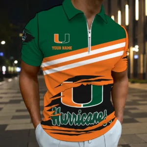 Limited Edition – Customized NCAA Miami Hurricanes Zip Polo Shirt