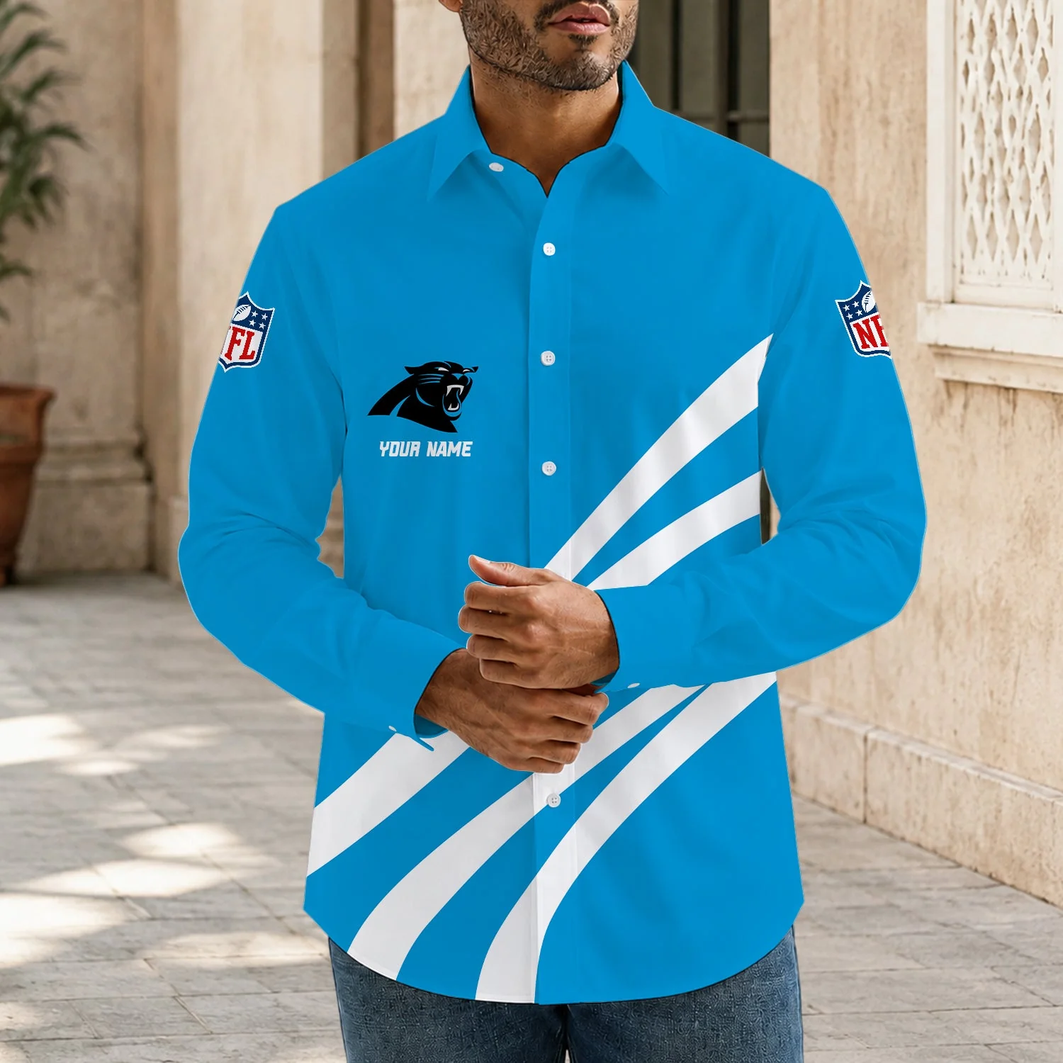 Limited Edition – Customized NFL Carolina Panthers Men’s Long Sleeve Button-Up Shirt