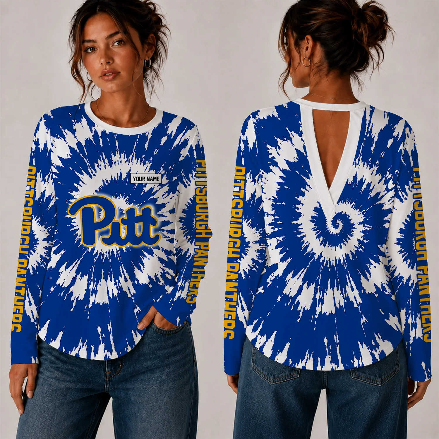 Limited Edition – Customized NCAA Pittsburgh Panthers Women’s Back V-Cut Long-Sleeve Shirt