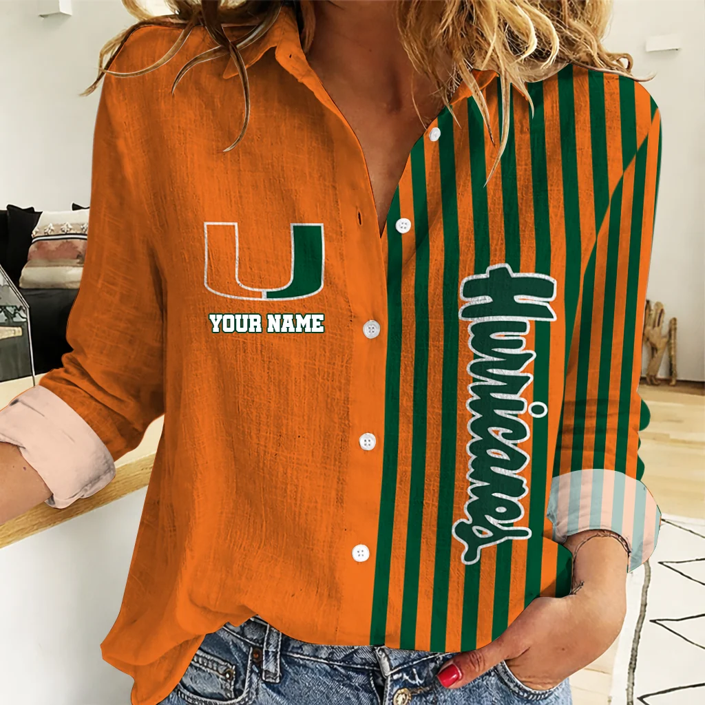 Limited Edition – Customized NCAA Miami Hurricanes Women Casual Shirt For Fan