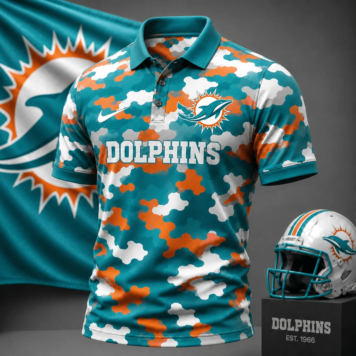 Limited Edition – Customized NFL Miami Dolphins Camo Polo Shirt