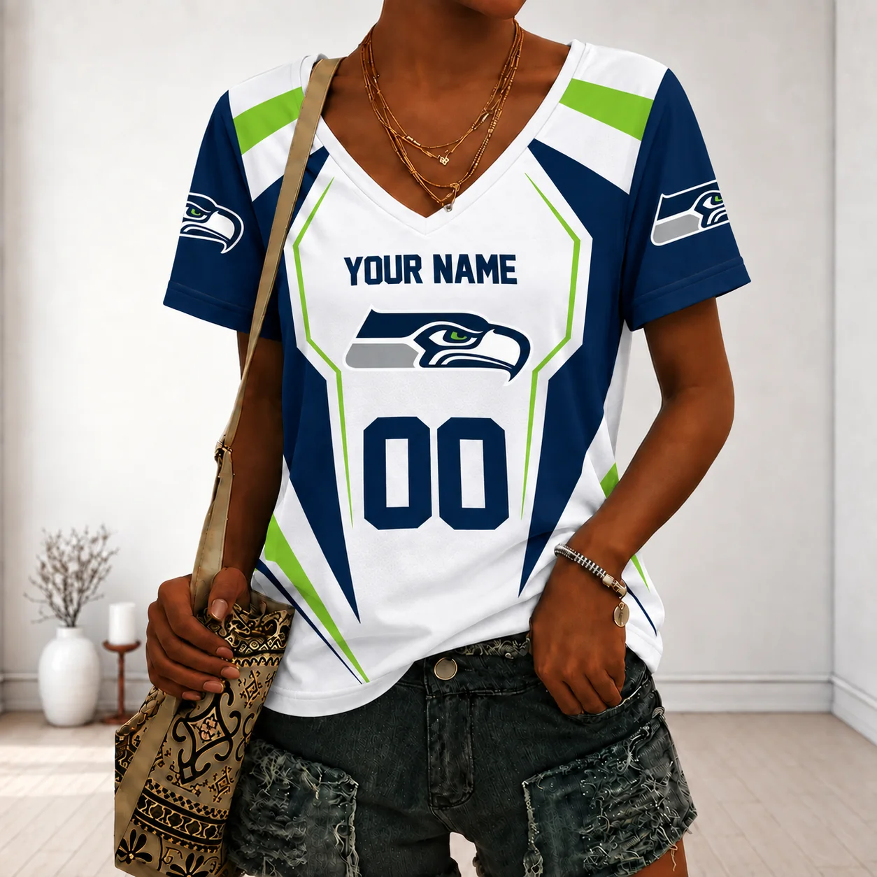 Limited Edition – Customized NFL Seatlle Seahawks V-Neck Female Shirt