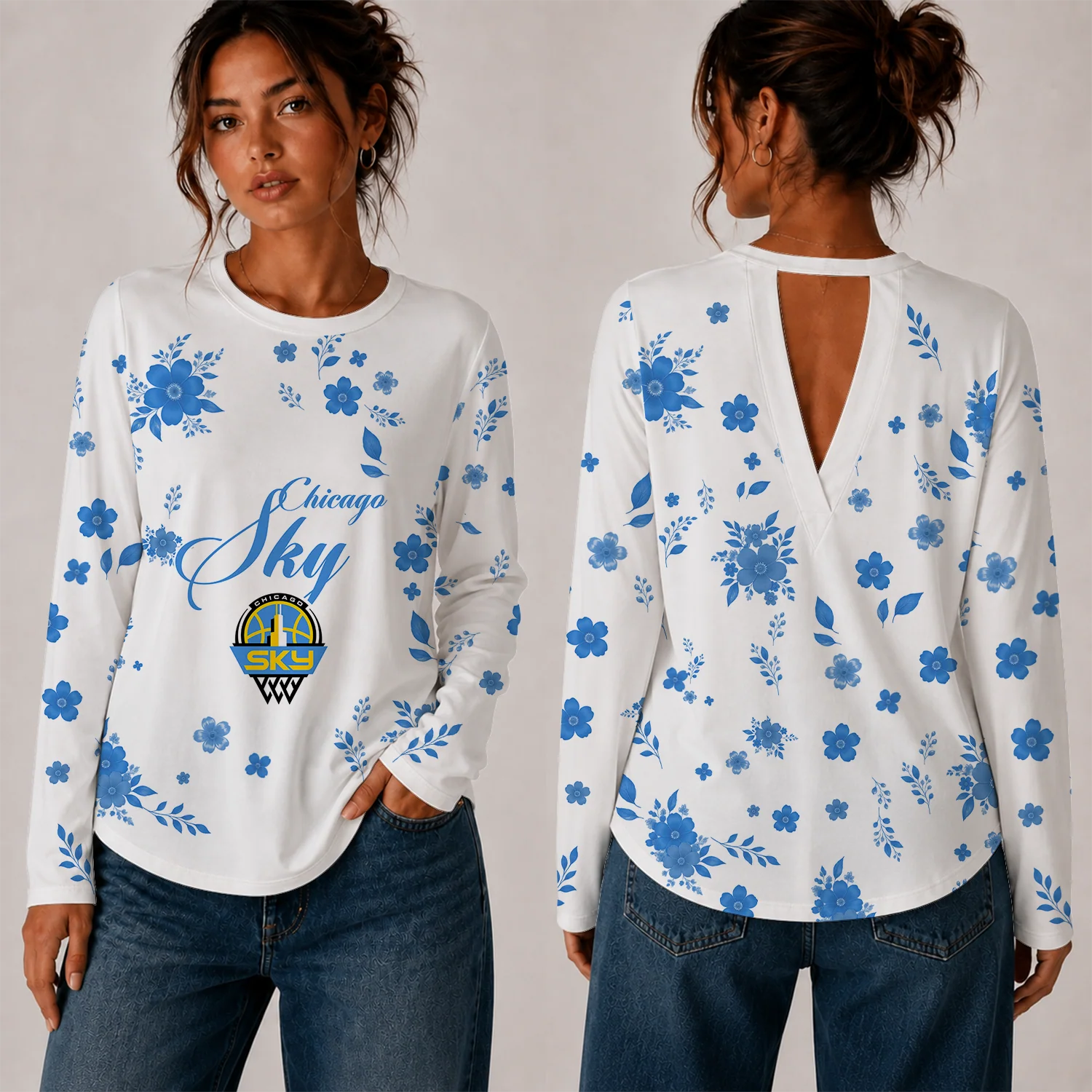 Limited Edition – Customized WNBA Chicago Sky Women’s Back V-Cut Long-Sleeve Shirt