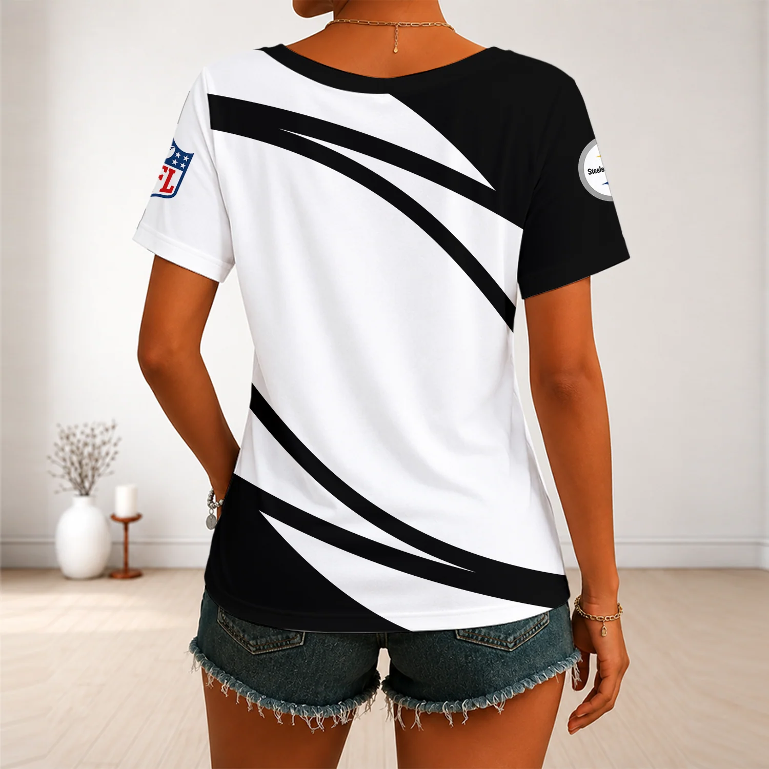 Limited Edition – Customized NFL Pittsburgh Steelers V-Neck Female Shirt - Image 4