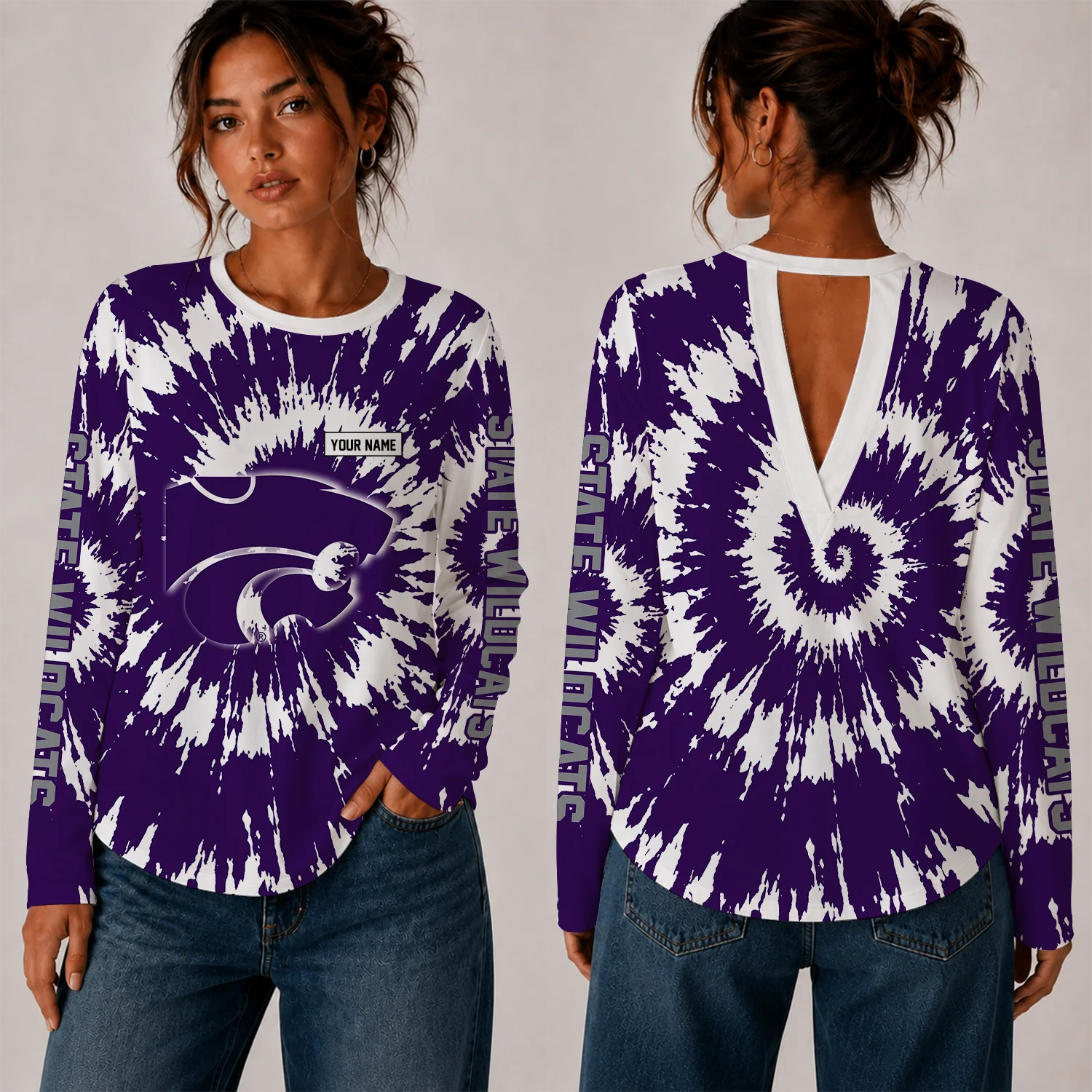 Limited Edition – Customized NCAA Kansas State Wildcats Women’s Back V-Cut Long-Sleeve Shirt
