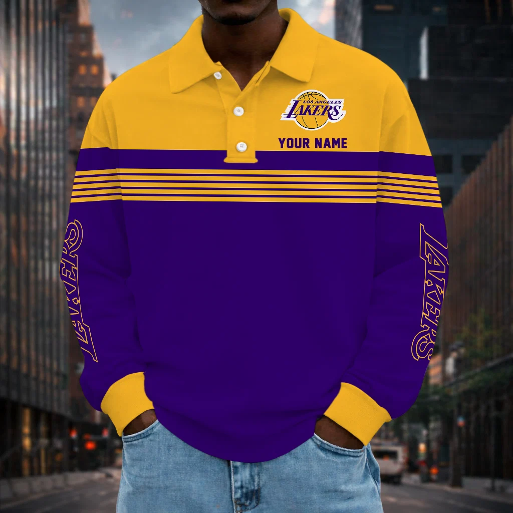 Limited Edition – Customized NBA Los Angeles Lakers Men Long Sleeve Polo Shirt