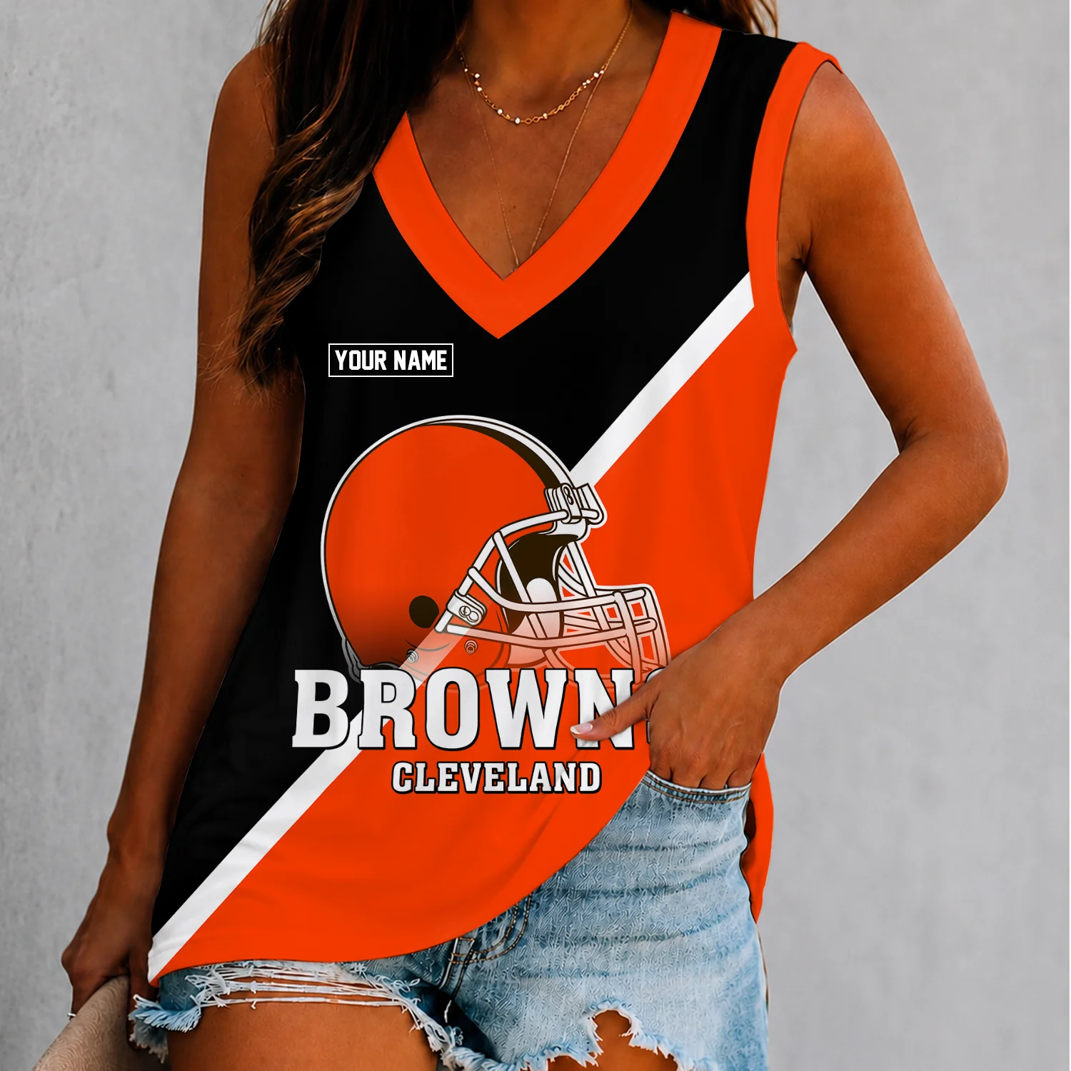 Limited Edition – Customized NFL Cleveland Khakis Women’s V-Neck Tank Top